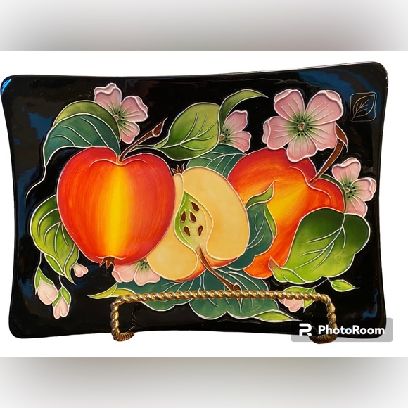 Set Of 2 NWT Vintage 2004 Blue Sky Apple And Apple Blossom 3D Ceramic Dish - Picture 3 of 12